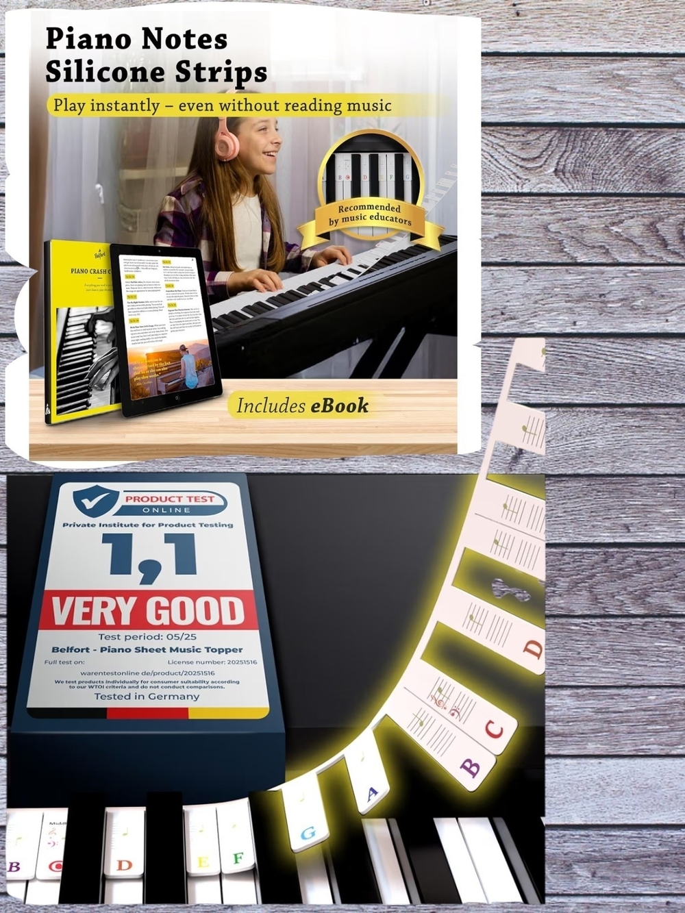 Piano Notes Silicone Strips - White Note Labels